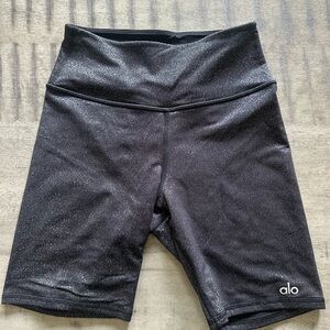 ALO Yoga Black Shimmer Bike Shorts High-Waisted